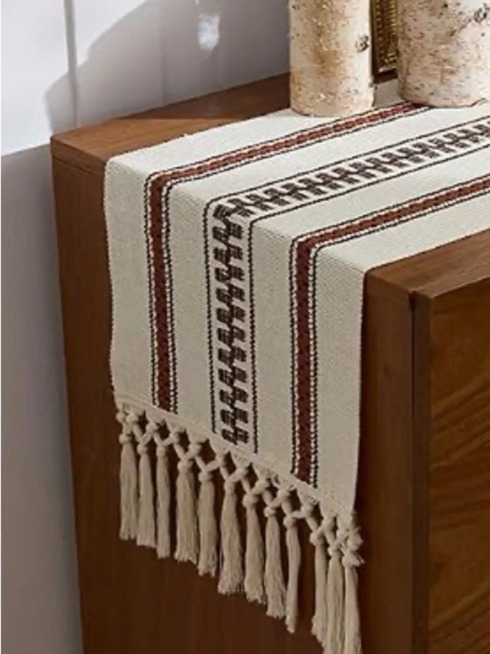 Boho Stripe Woven Table Runner in Cream and Brown - Baccessor